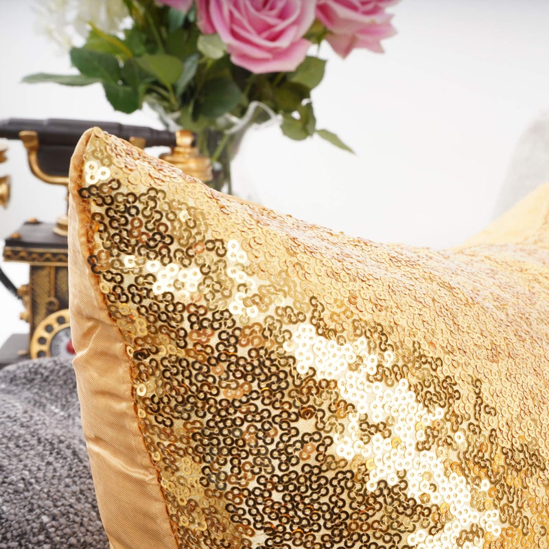 YOUR SMILE Pack of 2 New Luxury Series Gold Blink Decorative Glitzy Sequin & Comfy Satin Solid Throw Pillow Cover Cushion Case for Wedding/Christmas,18" x 18" - Image 4